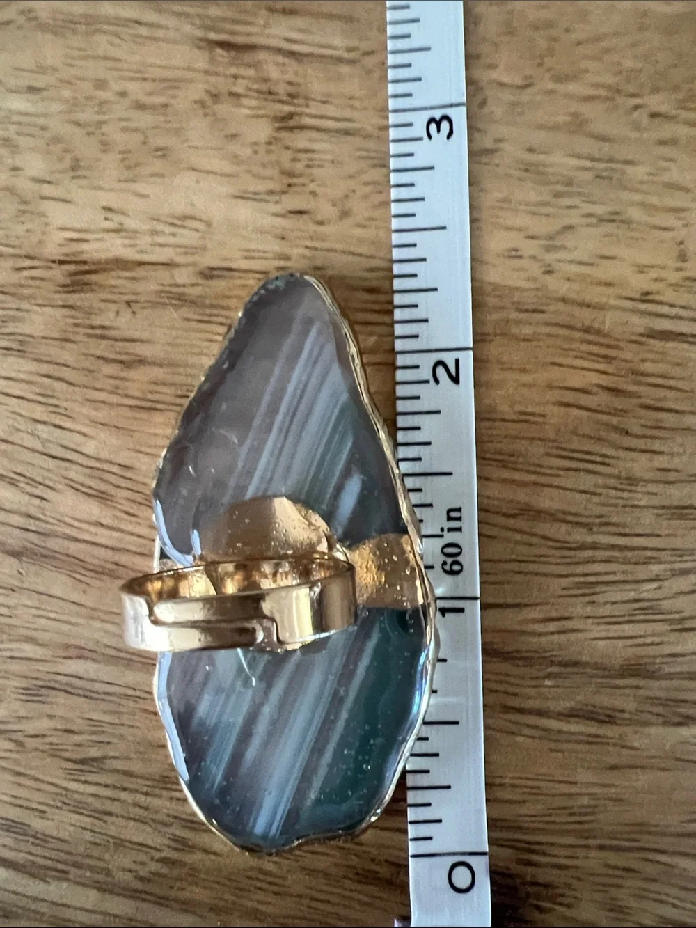 Striped Agate Statement Ring with Gold Edge
